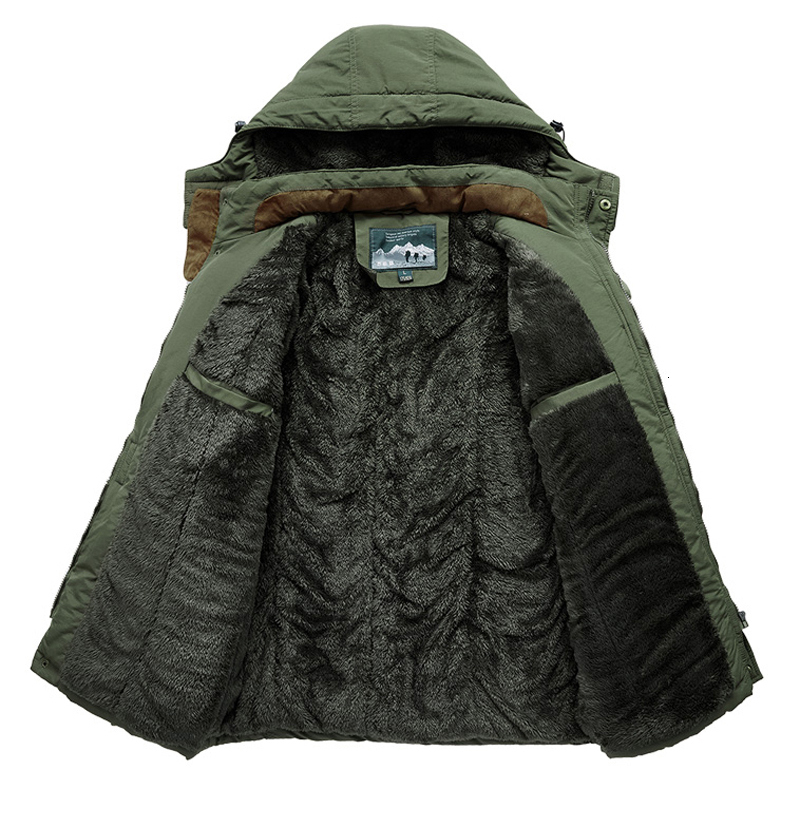 Big Size Multi-Pocket Men's Winter Jacket Fleece Ning Outdoor Parka Coat Hooded Windbreaker Military Thick Warm Outerwear