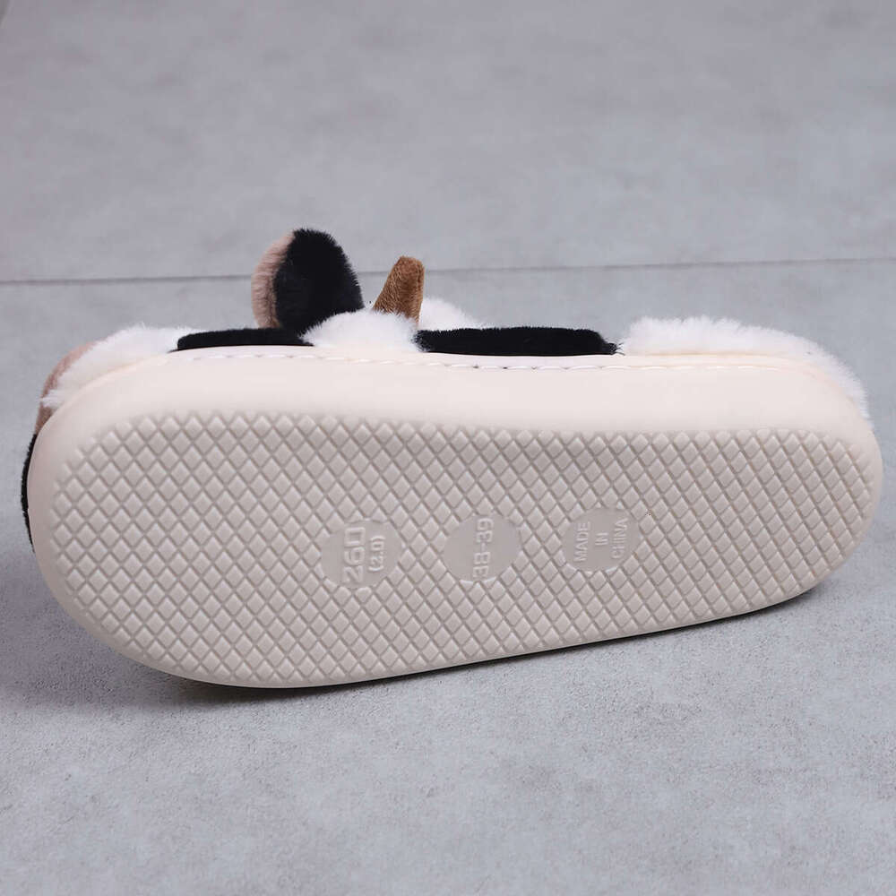 Women Shoes Indoor Winter Fur Slippers Cute Cartoon Cow Head Thick Warm Shoes Couple Plush Cotton Mop Winter Shoes