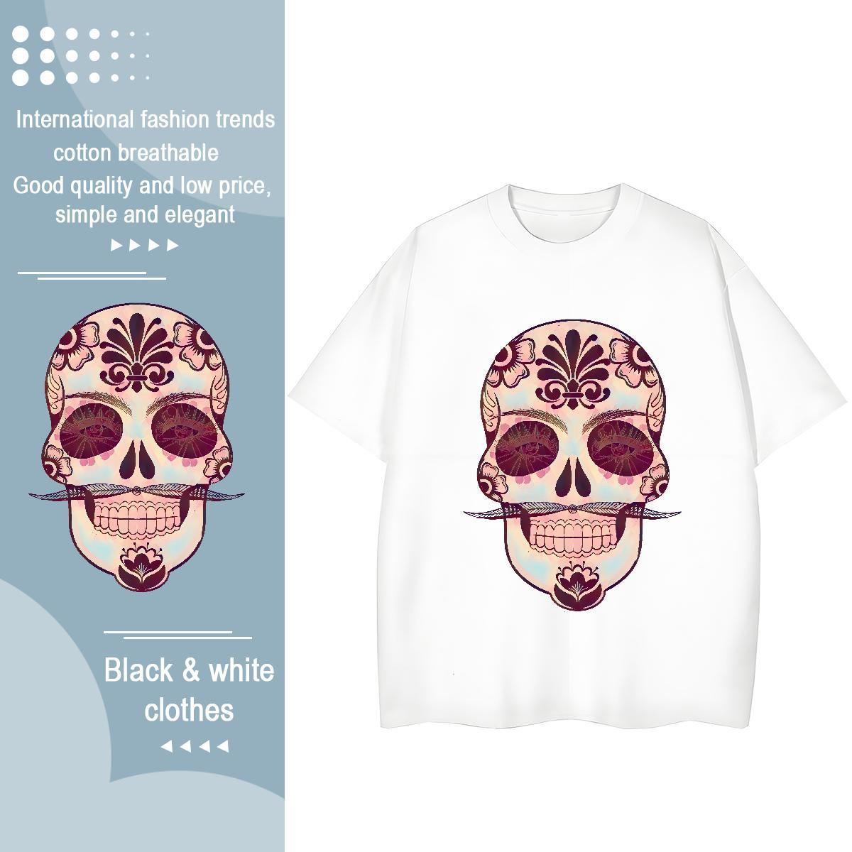 Classic T shirt 230g Pure Cotton O-Neck Short Sleeve Daily Outfit skull Women Tshirts Nice Custom Print Oversized Clothings