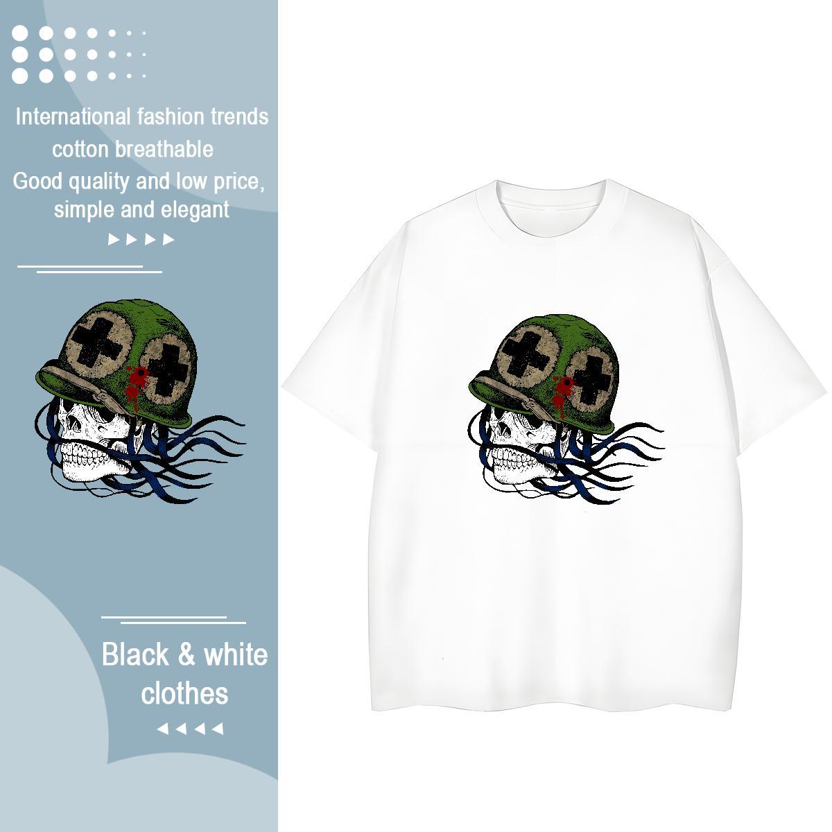 Factory Direct Woman T Shirts 230g Pure Cotton Breathable Beach skull Tshirt for Man Woman Female Custom Printing Tops Shirt