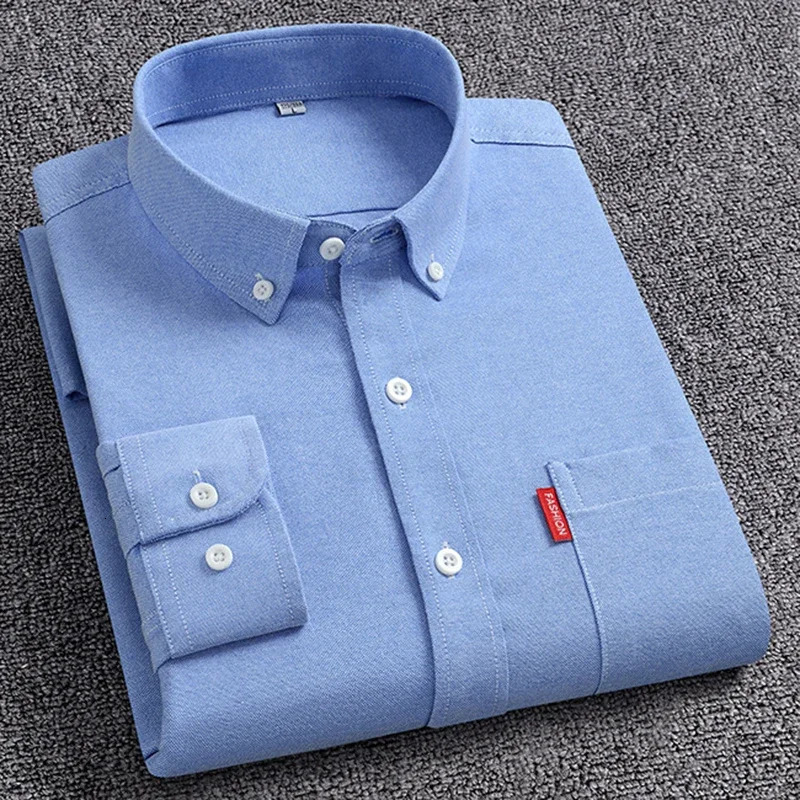 Mens Oxford Long Sleeve Shirts 100% Cotton Solid Color Turn Down Collar Regular Fit Daily Men Clothing Easy Care Shirts For Man 241010