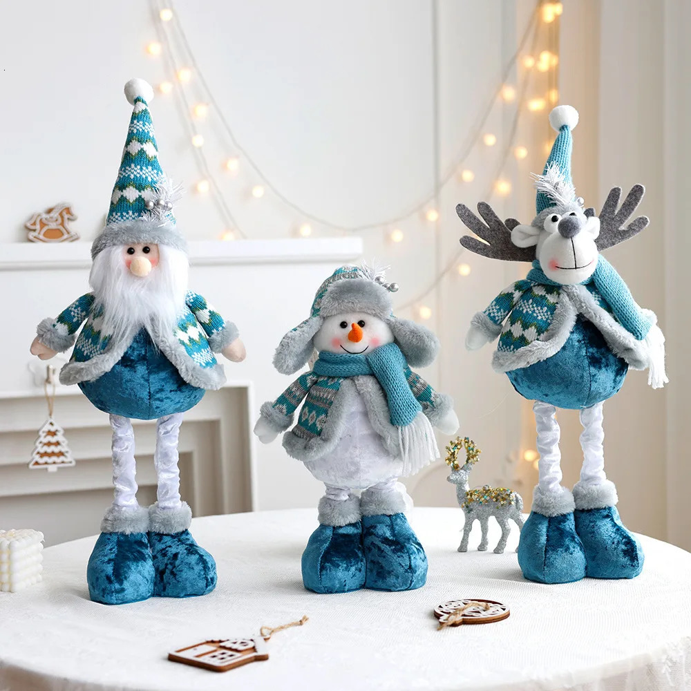 Blue Plush Long Leg Santa Claus Snowman Elk Doll Decoration Tree Atmospheric Celebration Christmas Gift 241007