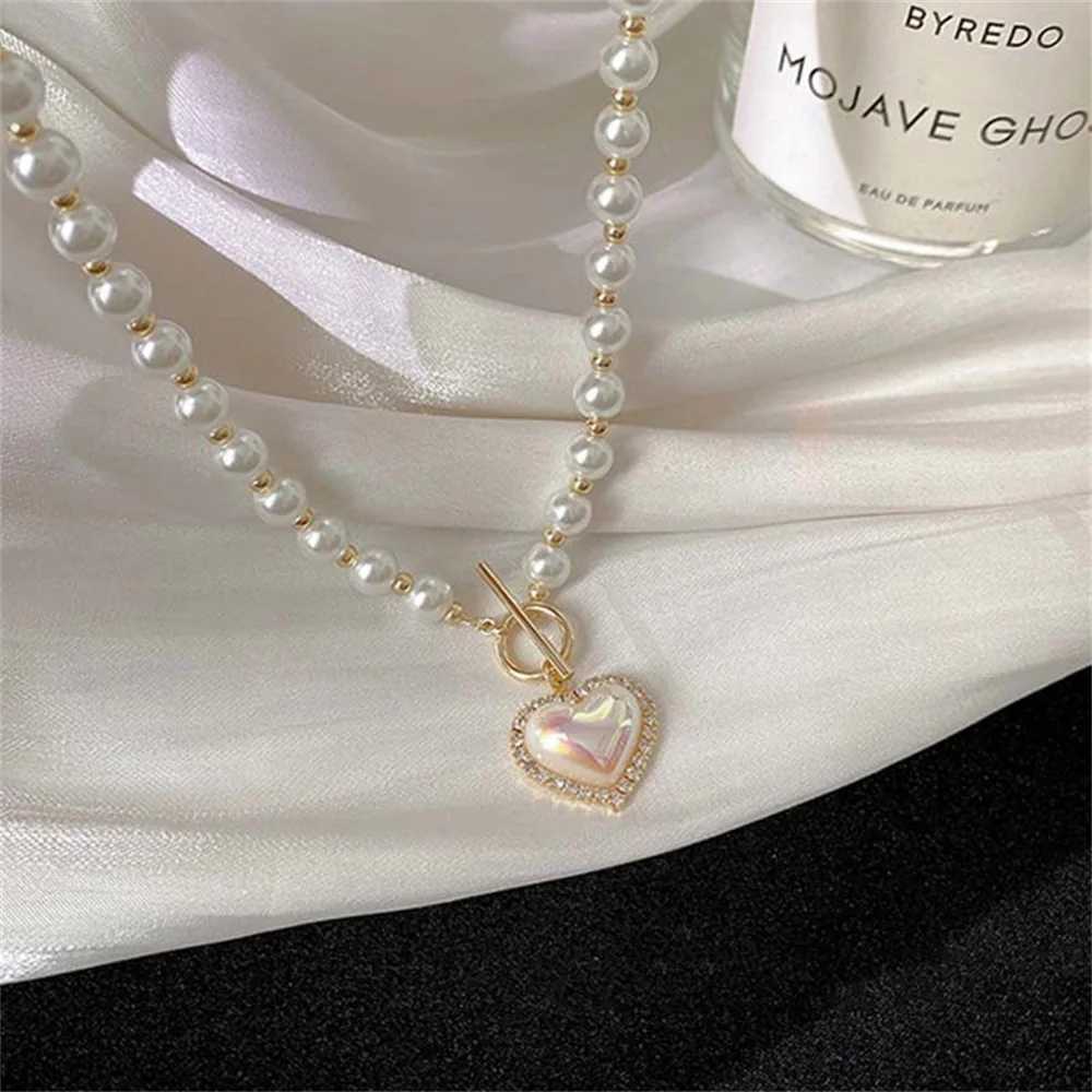 Fashion Imitation Pearls Collar Vinatge ABS Pearl Pendant Necklace For Women Simple OT Buckle Clavicle Chain Party JewelryX241009