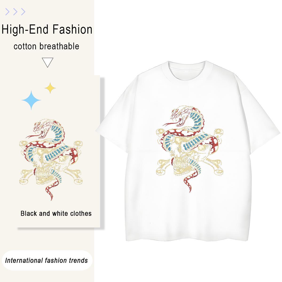 Designer T-Shirts 230g Pure Cotton O Neck Short Sleeves Daily Wear skull Couples T Shirts Female Black White Tops Tees