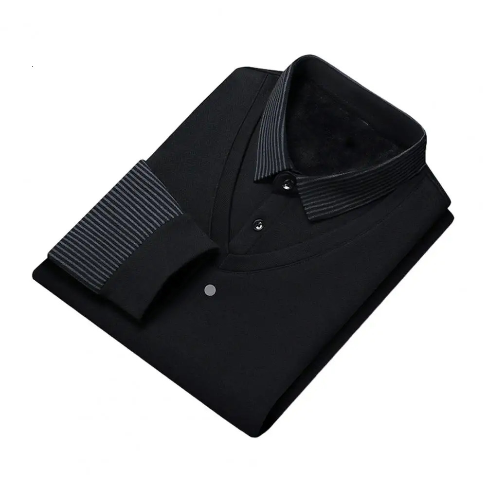 Shirt Collar Sweater Midaged Mens Formal Business Style Striped with Lapel Thick Plush Warm Knitted Pullover for Fall 240930