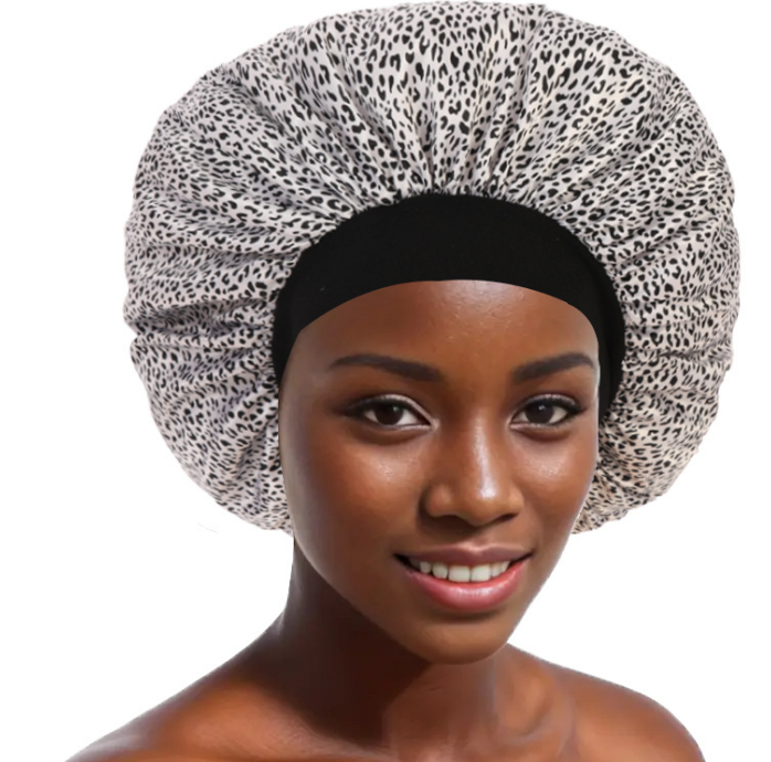 Women Wide Stretch Silk Satin Leopard Print Bandana Night Sleeping Turban Hat Headwrap Bonnet Chemo Cap Hair Accessorie