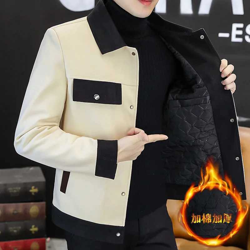 New Winter Jacket Men Thickened and Warm Wool Blends Jacket Spliced Casual Business Trench Coat Streetwear Social Overcoat LX241010