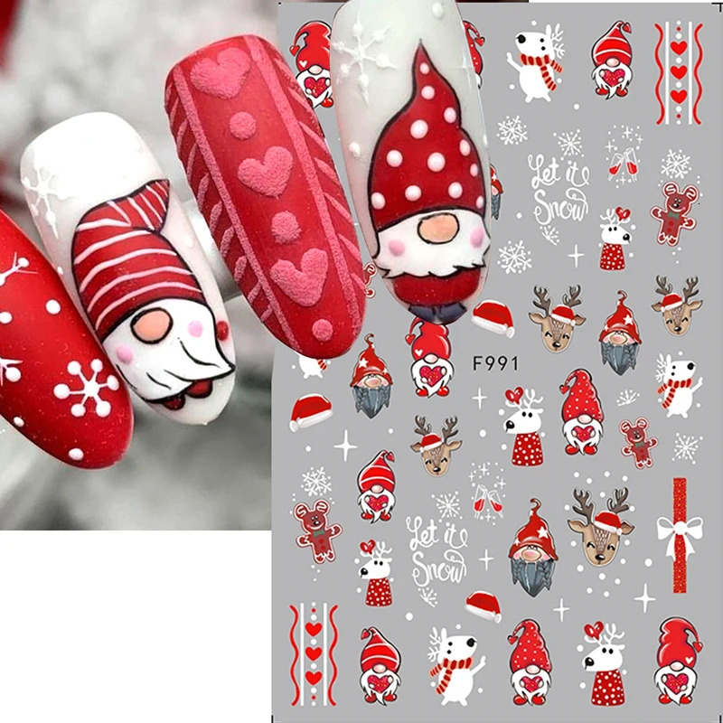 Winter Red Gonk Nail Art Stickers Christmas Series Cartoon Santa Claus Elk Adhesive Slide Snowman Handmade Foil Tip 241008