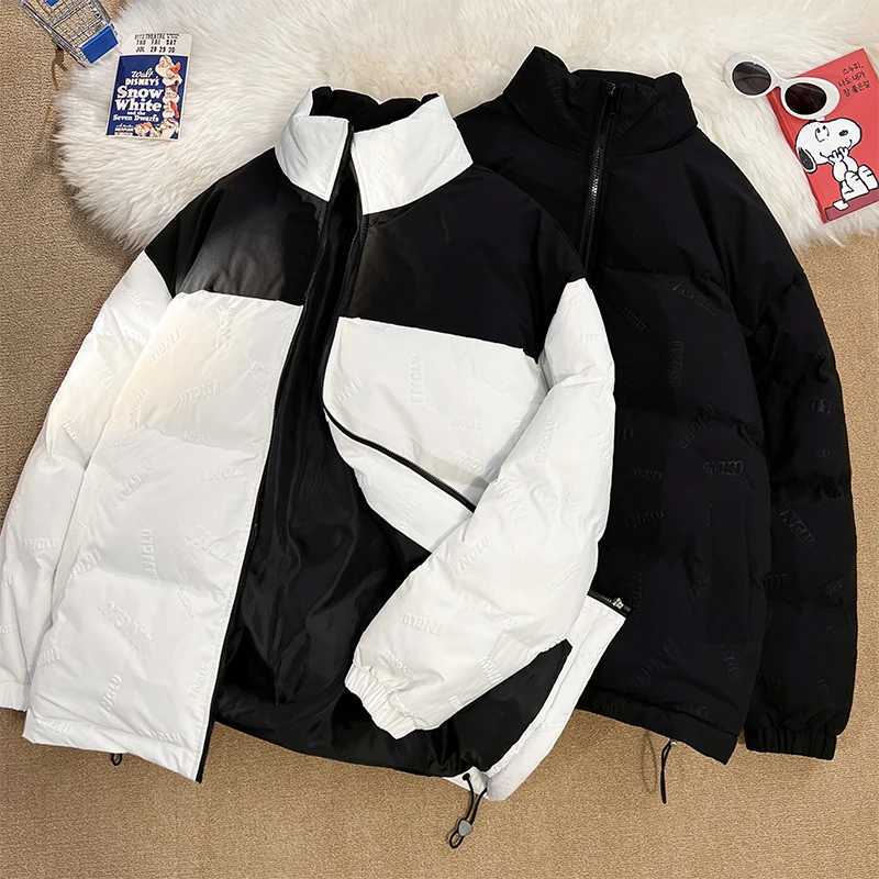 Men's Down Parkas Strtwear Trend Warm Bubble Coat Mens Winter Outdoor Coat Contrast Zippered Jacket Casual Warm Puffer Jacket for Men Y241009AFW9