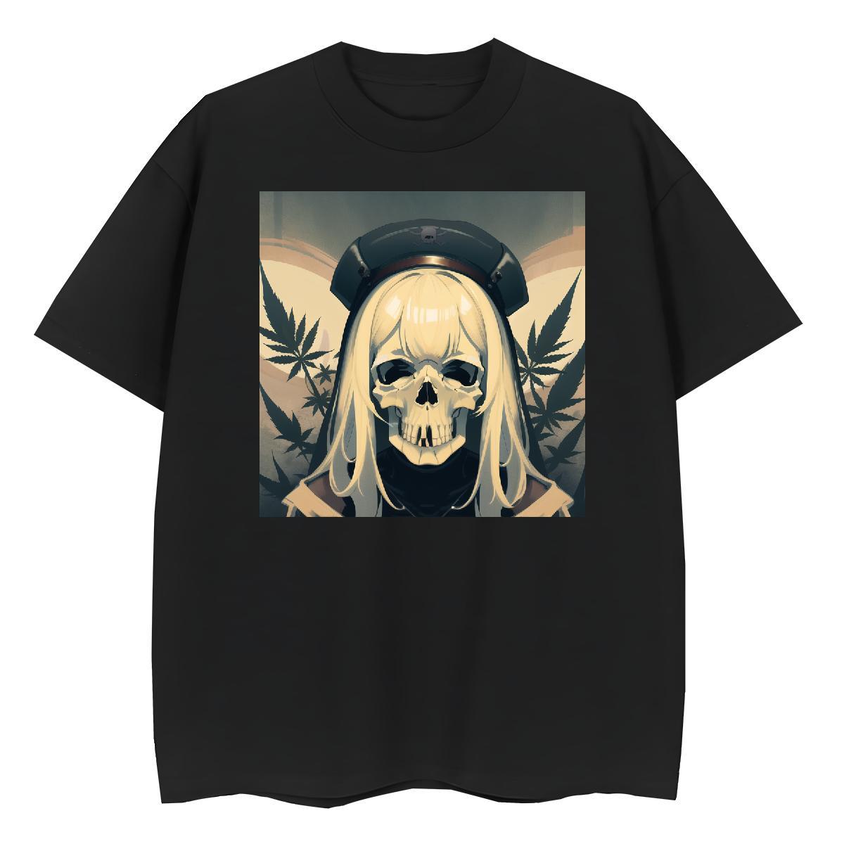 New T Shirts Women 230g Cotton Breathable Short Sleeve Casual skull Womens Tshirts Lady Floral Print Tops