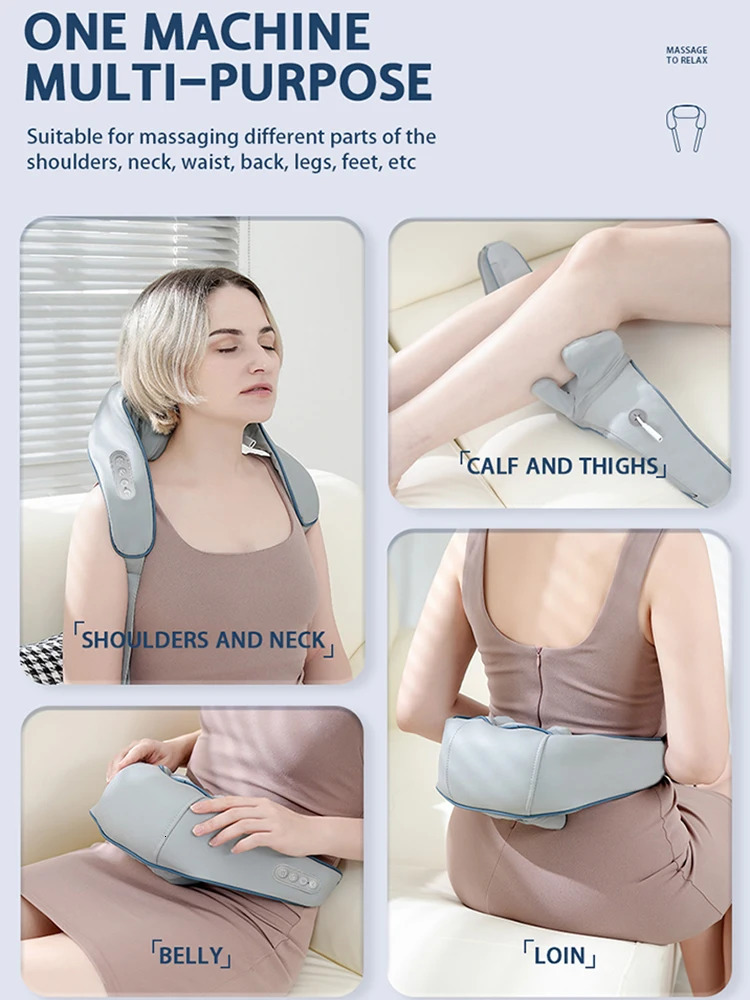 Wireless trapezoidal neck and back massager with 2-mode electric neck and shoulder massager deep muscle tissue kneading and massage shoulder relaxatio
