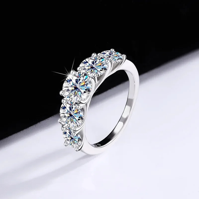 Super 18K white gold ring set with 5 sparkling diamonds all 5 carats VVS1 D silica womens wedding ring 240929