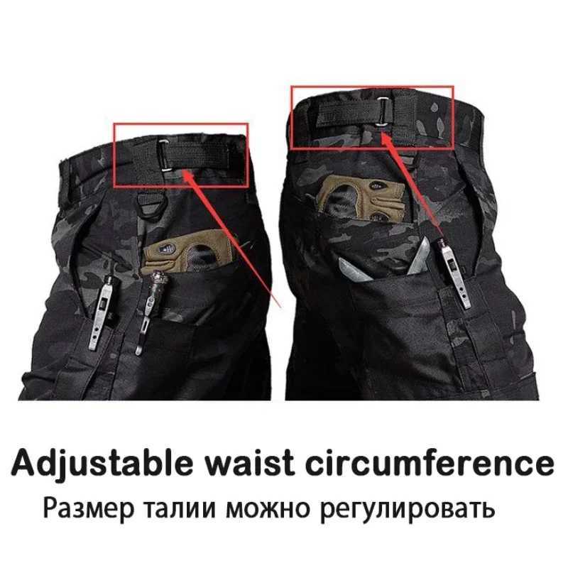 Black camouflage cargo pants outdoor multi pocket tear resistant and waterproof mens autumn wear-resistant training fishing work pants W241009