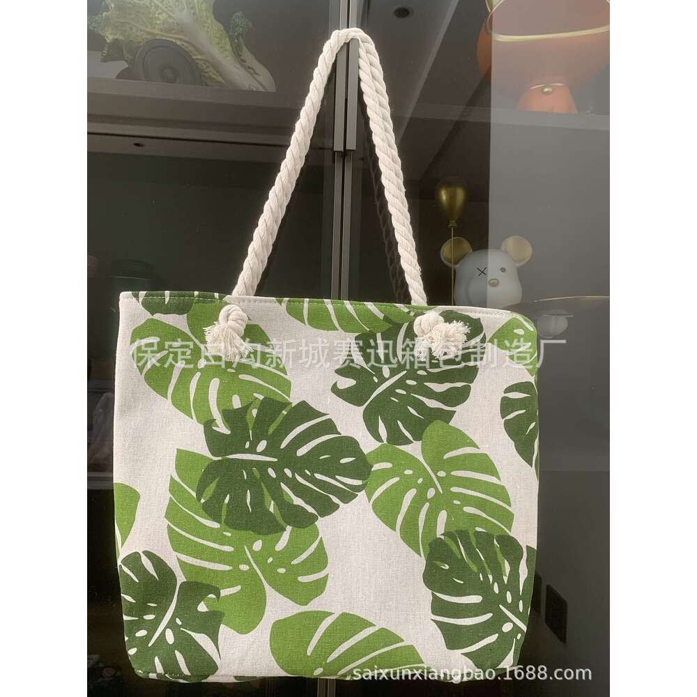 Creative printing large new casual and fashionable canvas women's bag, Korean version single shoulder diagonal cross thick rope beach bag