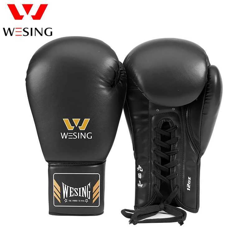 Wesing lace boxing gloves professional tie style sports gloves large-sized match leather training Muay Thai W241010