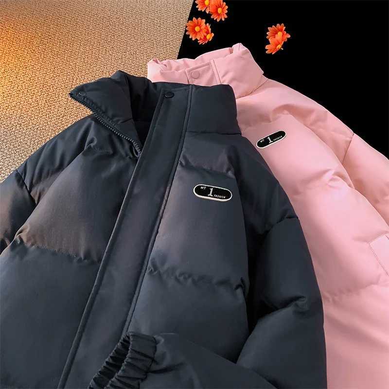 Men's Down Parkas Harajuku unisex down jacket new mens winter casual thick warm stand collar park loose fit plus size apron Y241009ODQZ