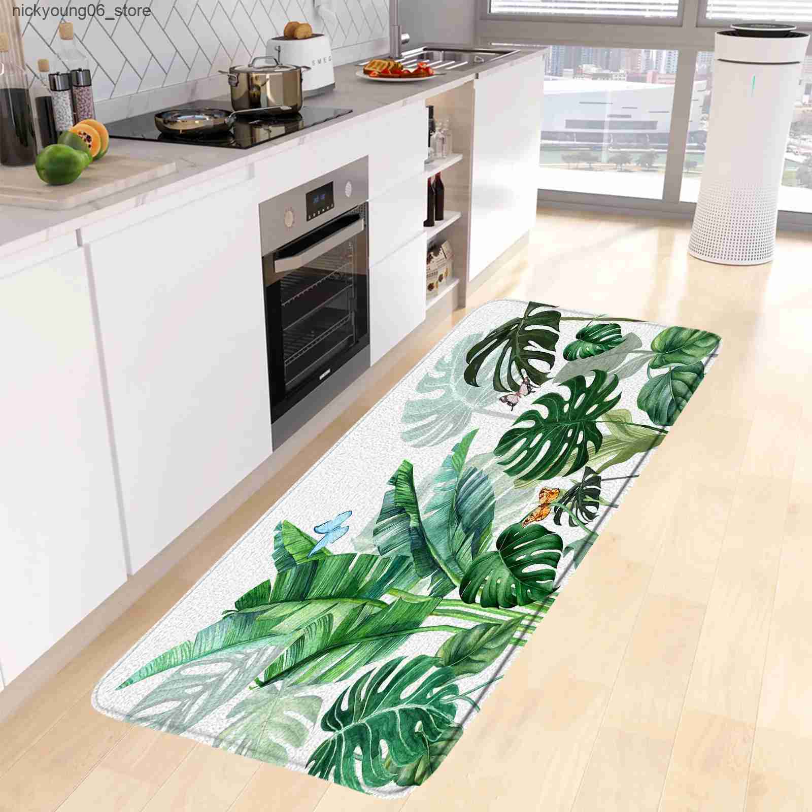 Non-Slip Bath Mats Tropical Plant Leaves Kitchen Floor Mat Banana Palm Leaf Jungle Landscape Bedroom Long Carpet Home Decor Non-Slip Rug Bath Mats L24