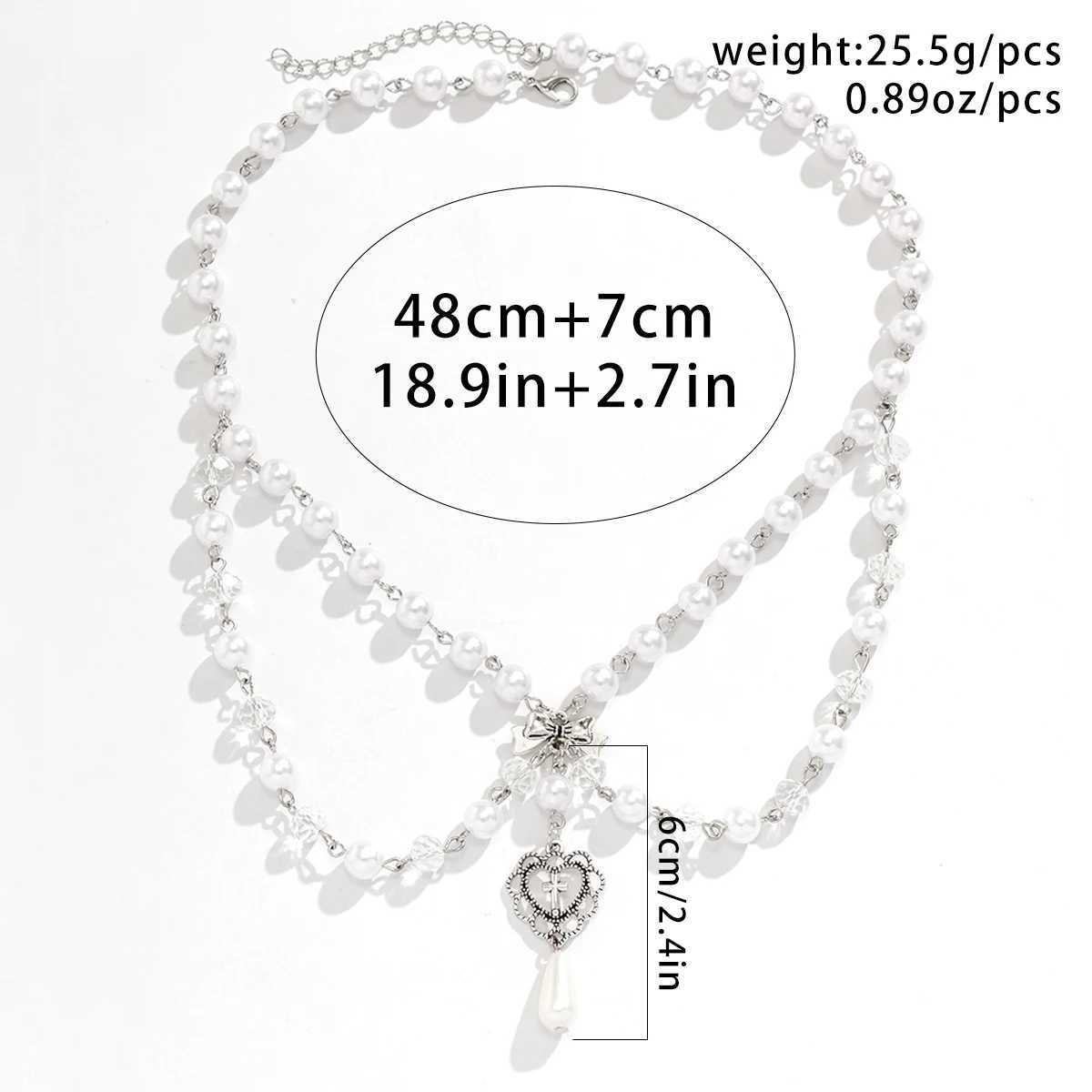 Salircon Vintage Heart Cross Pendant Necklace Gothic Multi layered Tassel Imitation Pearl Chain Choker Trend Party Neck JewelryX241009