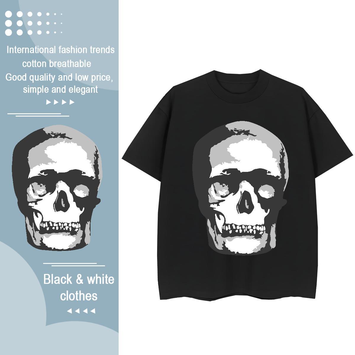 Brand Women T Shirts 100% Cotton 230g Breathable Crew Neck Street Wear skull Unisex Tshirts Lady Skull Tops Shirt