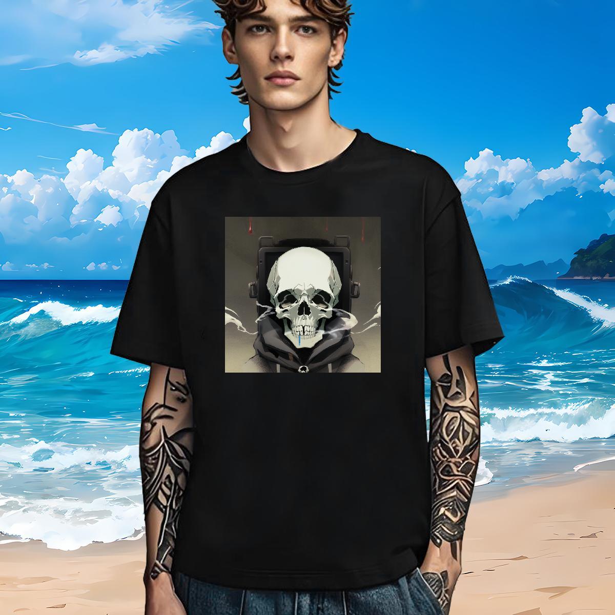 Cool Design T Shirts Men 230g 100% Cotton skull Street Anime Pure Cotton Mens Tshirts Stylist Tops Shirt