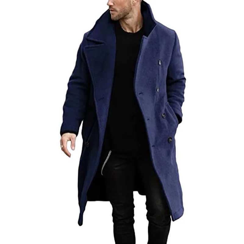 2023 Autumn/winter Woolen Mens Coat Long Woolen Windbreaker European Version Coat Double Breasted LX241010