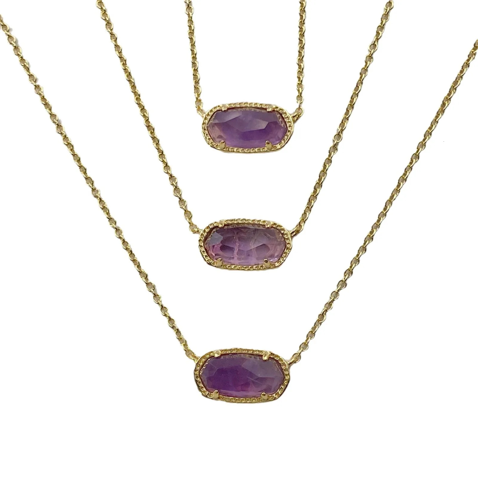 K European and American Fashion Trends Sweet Fresh and Simple Natural Amethyst Gemstone Necklace Wholesale Free Delivery 241009