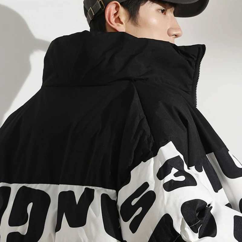 Men's Down Parkas Winter Men Down Cotton-Padded Coat Male Handsome Stand Collar Thicken Cold-Resistant Warm Outwear Casual Oversized Loose Outcoa