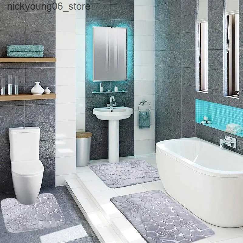 Non-Slip Bath Mats 3pcs set Non-Slip Bathroom Rugs Shell Print Bath Mat Sets Soft Absorbent Machine Washable Area Mats Comfortable Anti-Slip Carpet L2