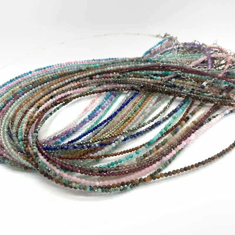 Cute and Simple lapis lazuli crystal Quartz 2mm Mini Beads Pendant Necklace Handmade Nepal Jewelry Girls Choker NecklaceX241009