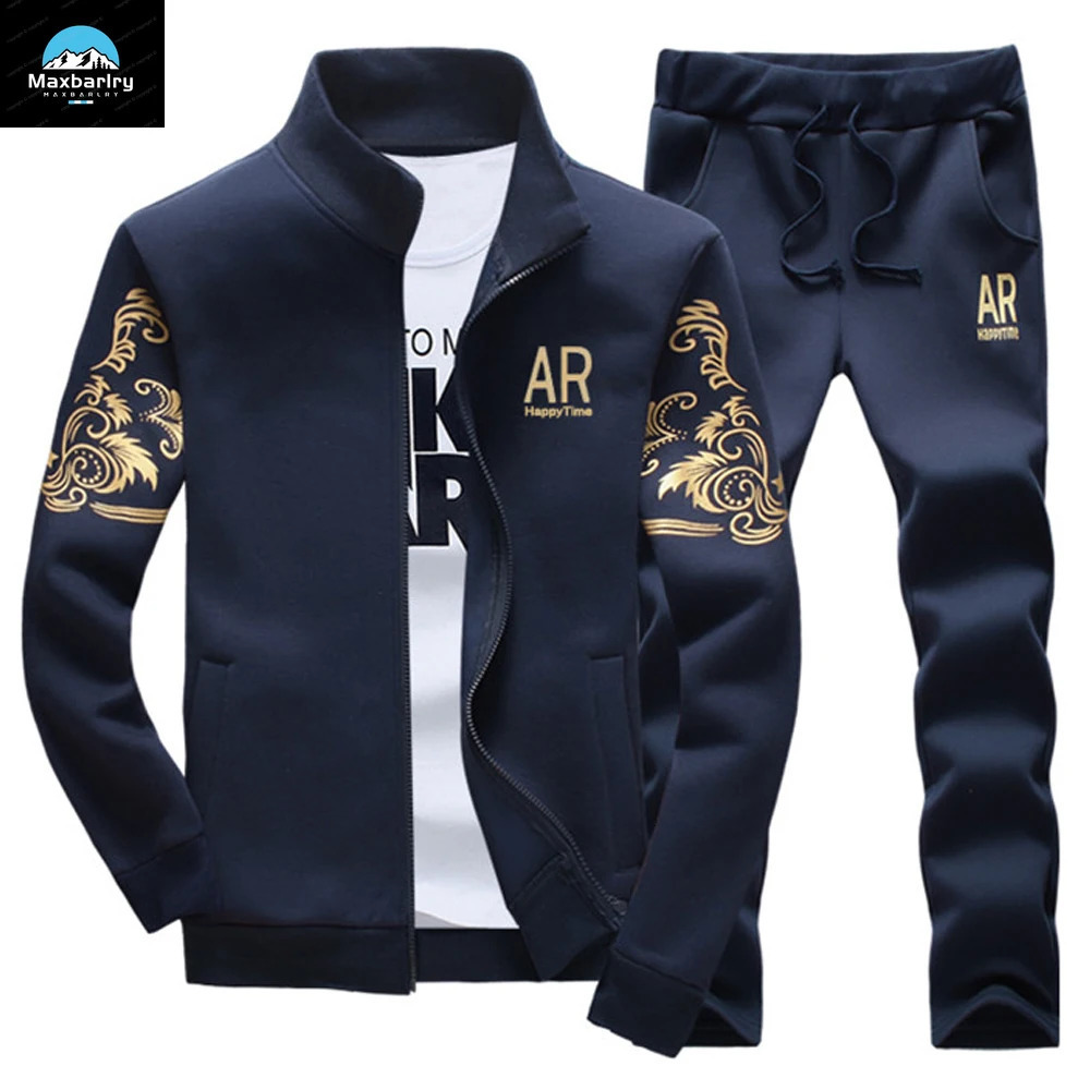 Mens Track Wear Wool Jacket and Sports Pants 2-piece Set Spring and Autumn Sports Wear Long Sleeve Set Mens Warm Sports Wear 240927