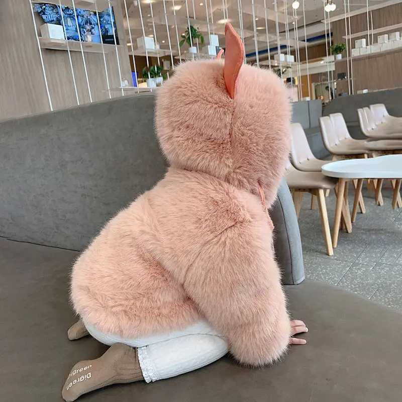 Down Coat 2024 Autumn Winter Baby Womens Artificial Fur Jacket Cute Hoodie Coat Thick Cotton Mat Coat Childrens Clothing H241010