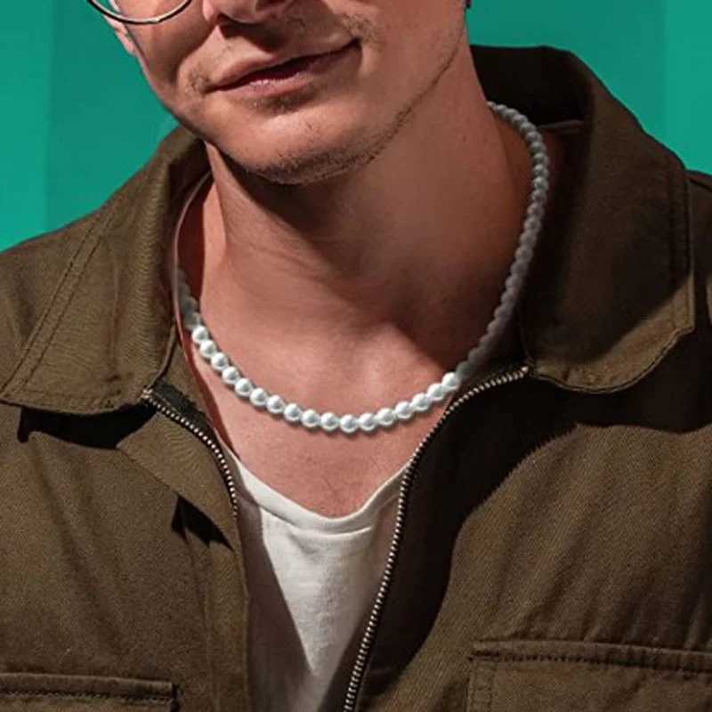 2023 New 8/6MM Imitation Pearl Necklace For Man Women Choker Neck Temperament Simple Handmade Strand Bead JewelryX241009