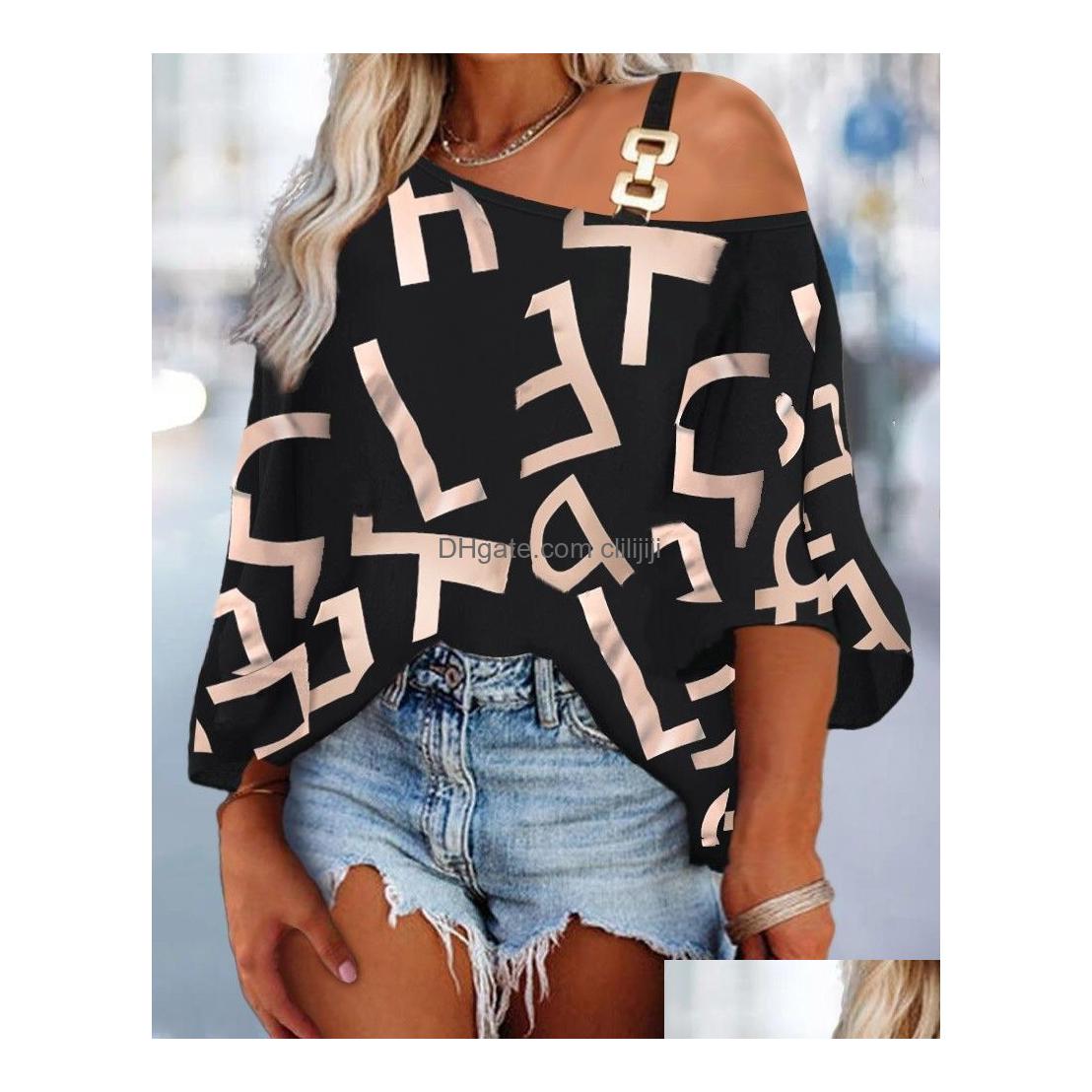 Womens T-Shirt Undefined Chic Sweet Letter Print Loose Fit Whitedress Text With Ruffled Sleeves Ast2802689 Drop Delivery Apparel Cloth Otil4