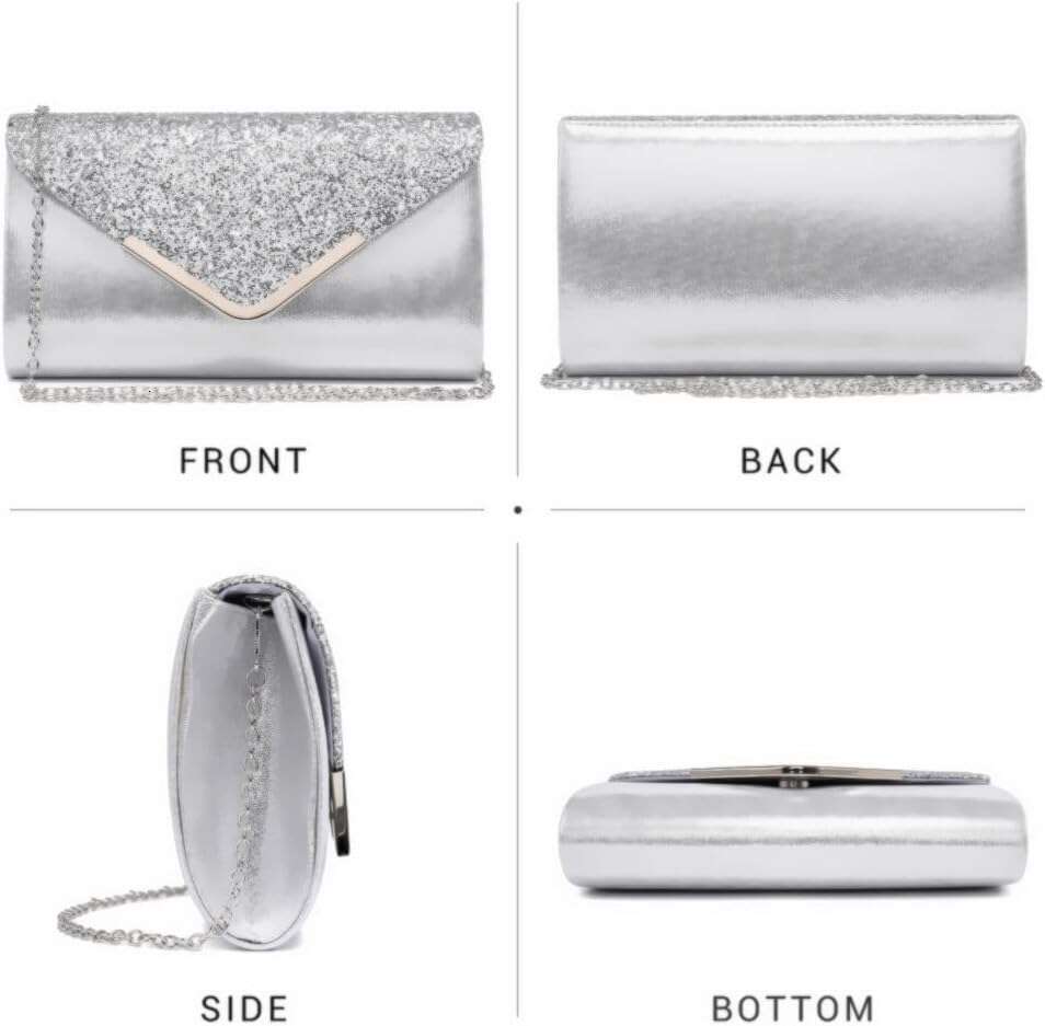 Women Evening Bags Formal Clutch Purses for Wedding Party Prom Handbags with Shoulder Strap and Glitter Flap