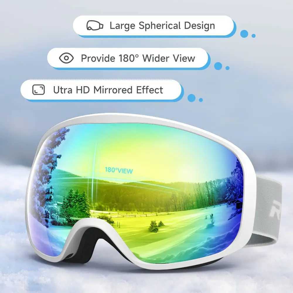 Childrens ski goggles compatible with helmets for boys girls and toddlers aged 3-10/UV protection/OTG/wide field of view CL241010
