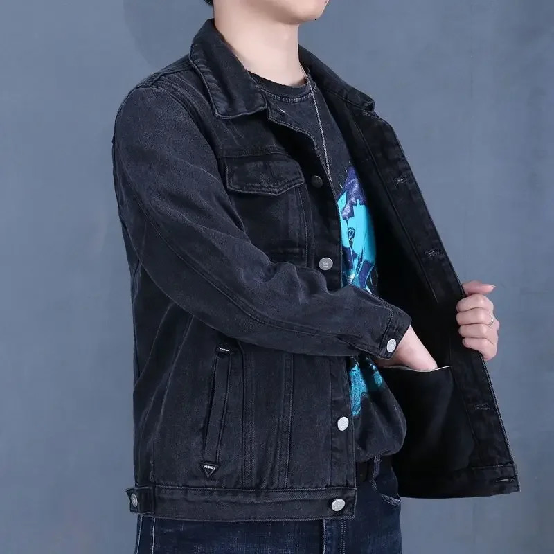 Mens denim jacket with buttons autumn mens Jean Coats blue washed largesized winter one Korean original L G 241007
