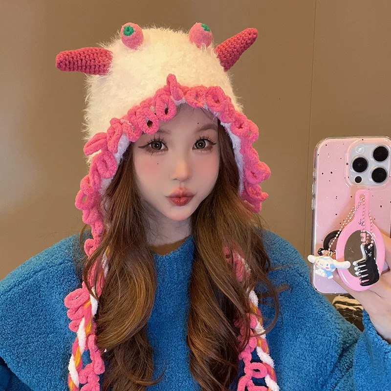 Cashmere Cute Little Monster Hat Brimless Hat Autumn Winter Warm Plush Handmade Knit Hat Cute Silly Funny Wool Hat Plush Hat 241007