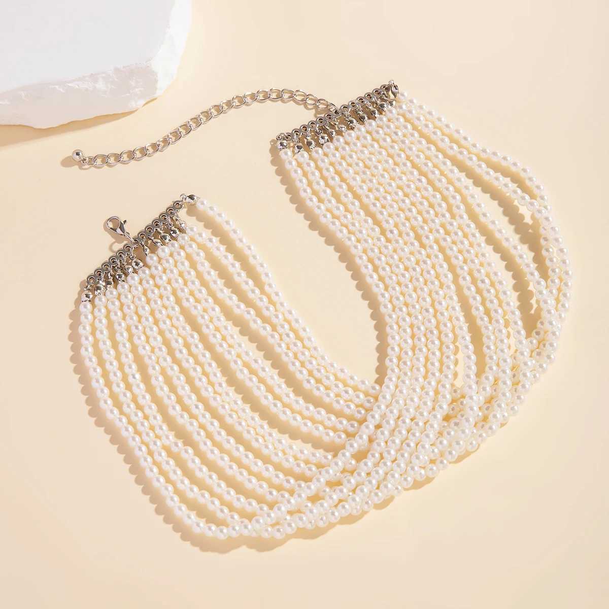 Layered Pearl Beads Chain Short Choker Necklace for Women Exaggerated Beaded Collar on the Neck 2023 Fashion Jewelry AccessoriesX241009