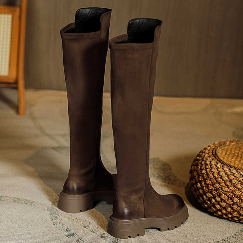 Black Knee High Fashion Boots For Women Shoes Winter Round Toe Thick Sole Thick Heel High Tube Slim Elastic Boots Womens Booties Botas Fashion 240826