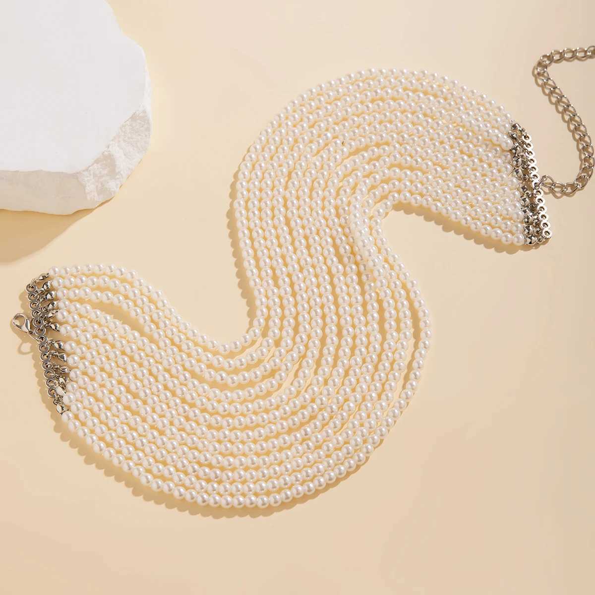 Layered Pearl Beads Chain Short Choker Necklace for Women Exaggerated Beaded Collar on the Neck 2023 Fashion Jewelry AccessoriesX241009