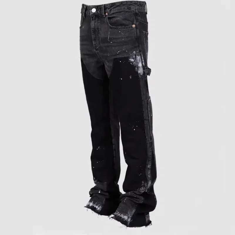 Y2k Jeans Men Painting Patch Baggy Stacked Jeans 2024 Fashion Work Wear Popular Stretch Patch Denim Stacked Flare Jeans PantsX241009