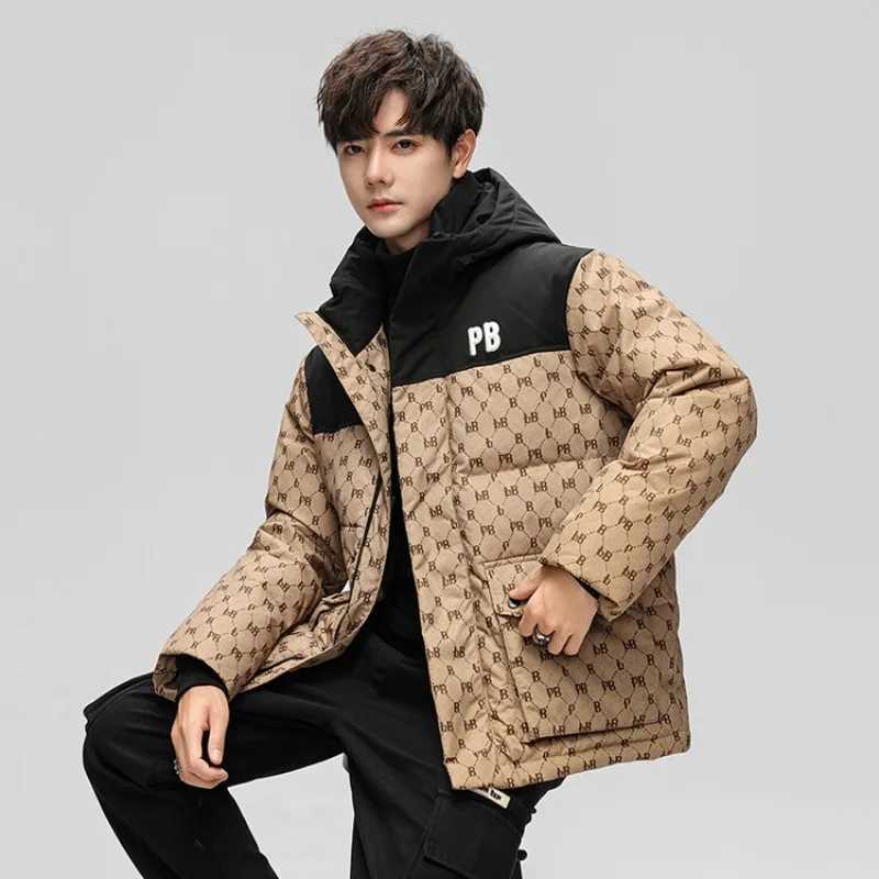 Men's Down Parkas Mens winter hoodie thick coat white duck warm print fashionable casual windproof mens jacket Y241009NY6O