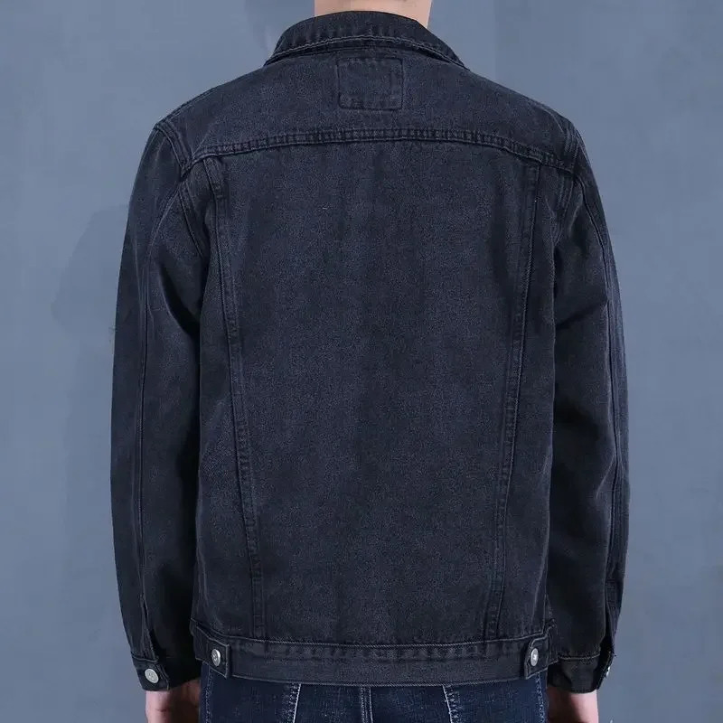 Mens denim jacket with buttons autumn mens Jean Coats blue washed largesized winter one Korean original L G 241007