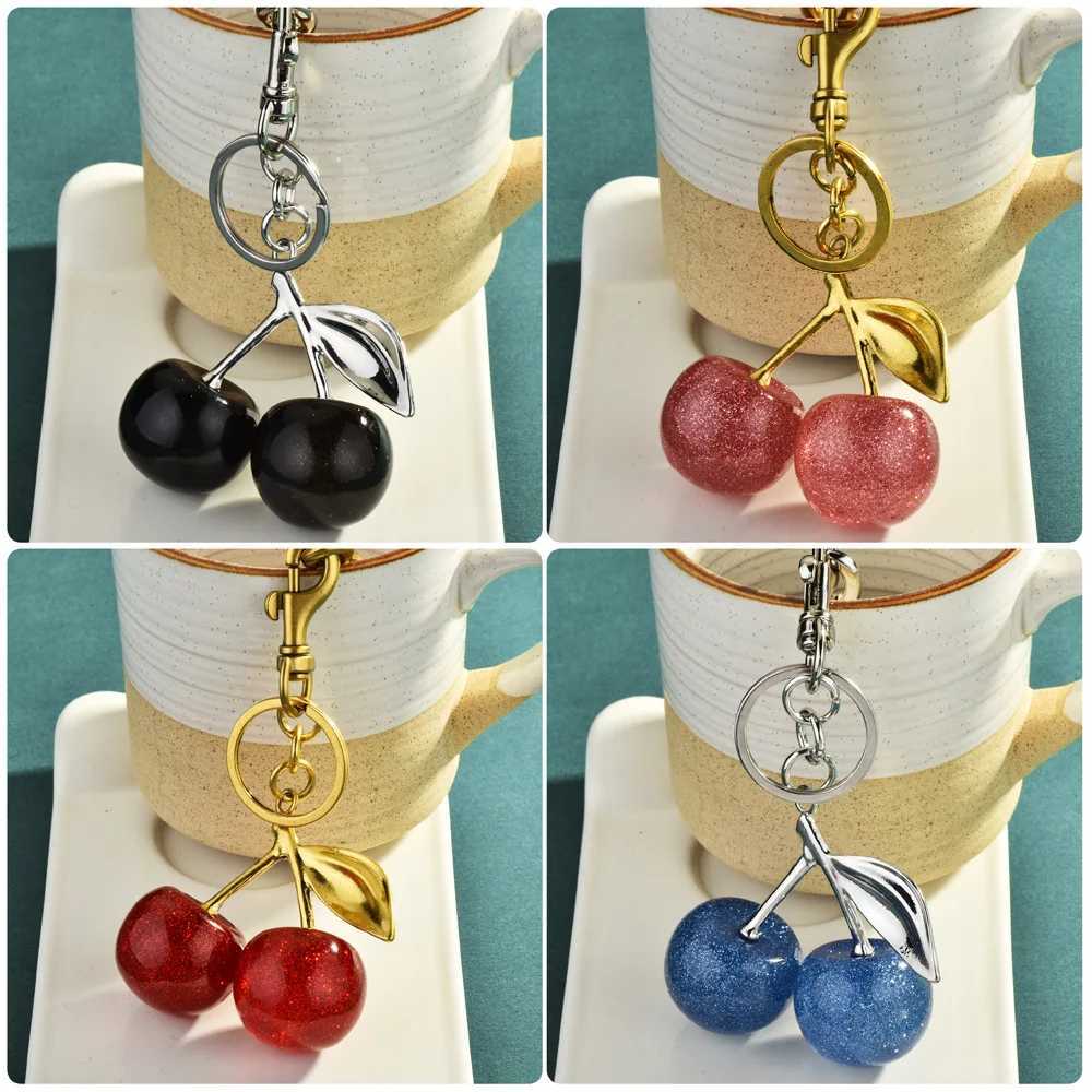 Keychains Lanyards New Fashion Delicious Red Cherry Keychain Summer Fruit Pendant Womens Jewelry Bagcessories Gift 2024 H241010
