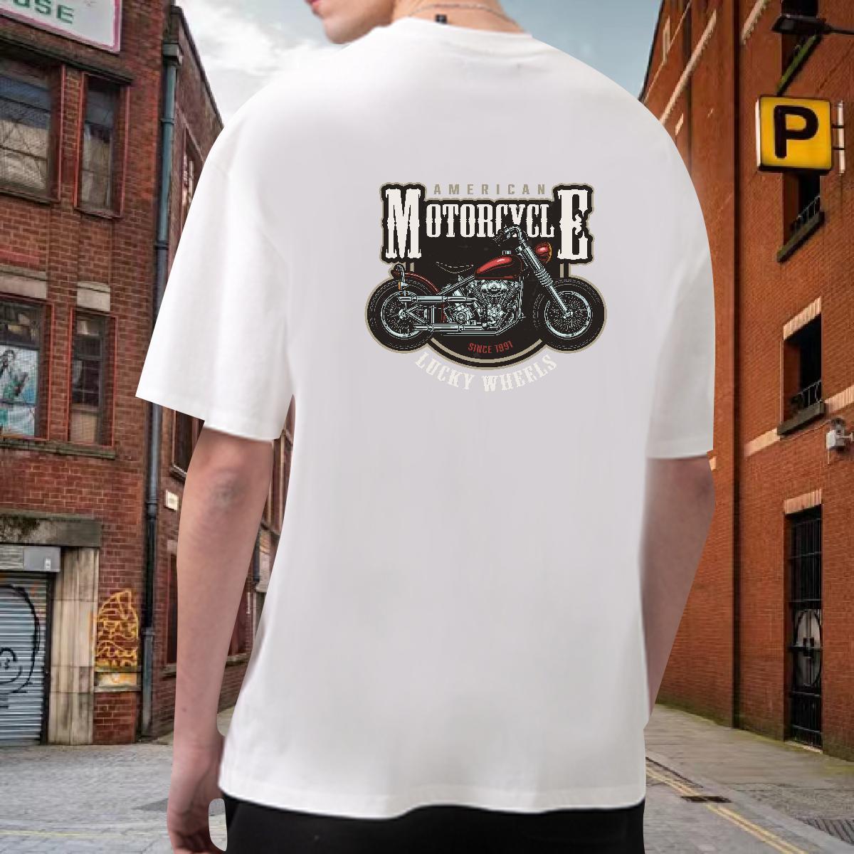 Brand T Shirts Men 230g Pure Cotton Motorcycle Street Customized Print O-Neck Short Sleeve Mens Tshirts Designer Clothes