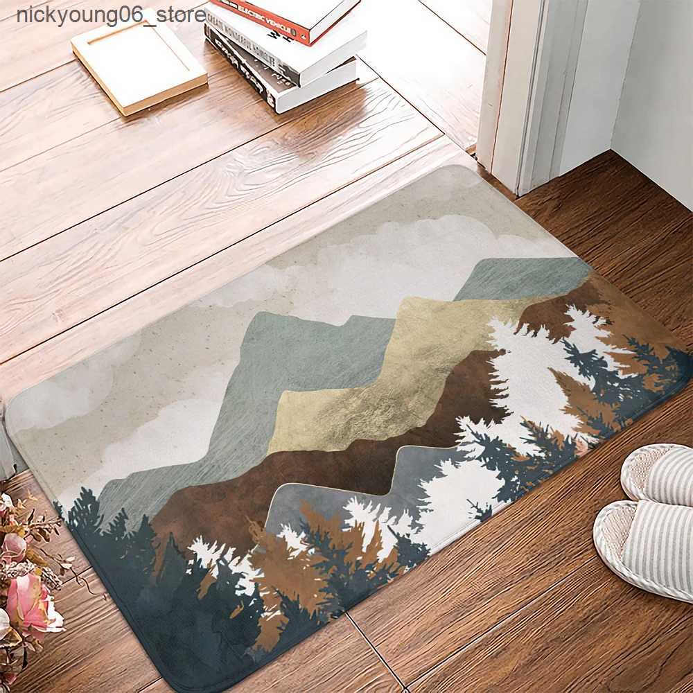 Non-Slip Bath Mats Mountain forest printing Doormat Kitchen carpet Entrance door mat bathroom mat Carpet in the bedroom Lounge Rug Home Decor L240910