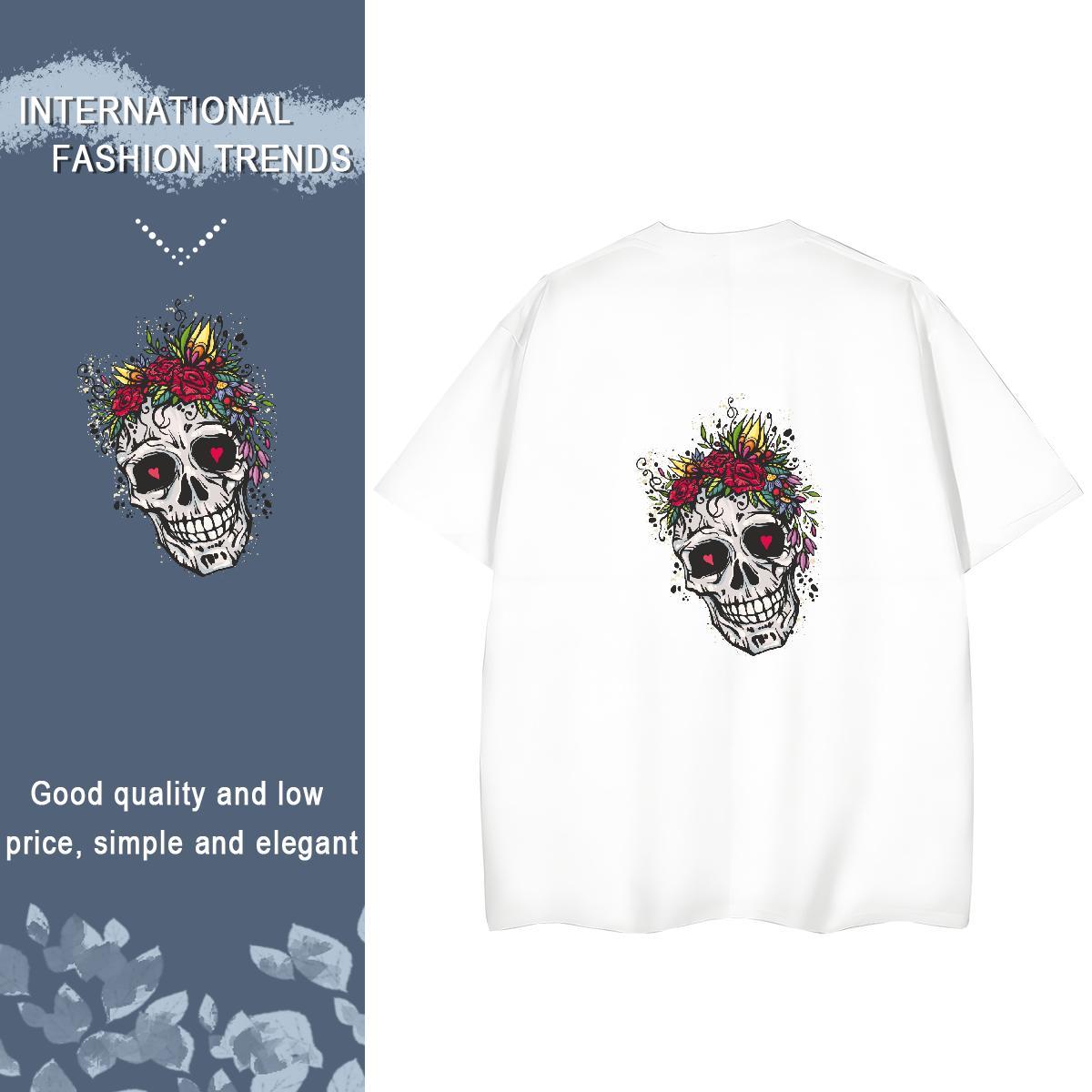 Classic Womens T Shirts 230g 100% Cotton Breathable Short Sleeve Summer Casual skull Women Tshirts Free Shipping Cartoon Printing L-4XL Wear