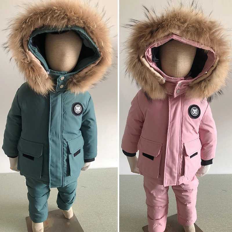 Down Coat Childrens down jacket winter real fur collar baby snow jacket 2PCS set warm boys ski jacket 1-5Yrs H241010