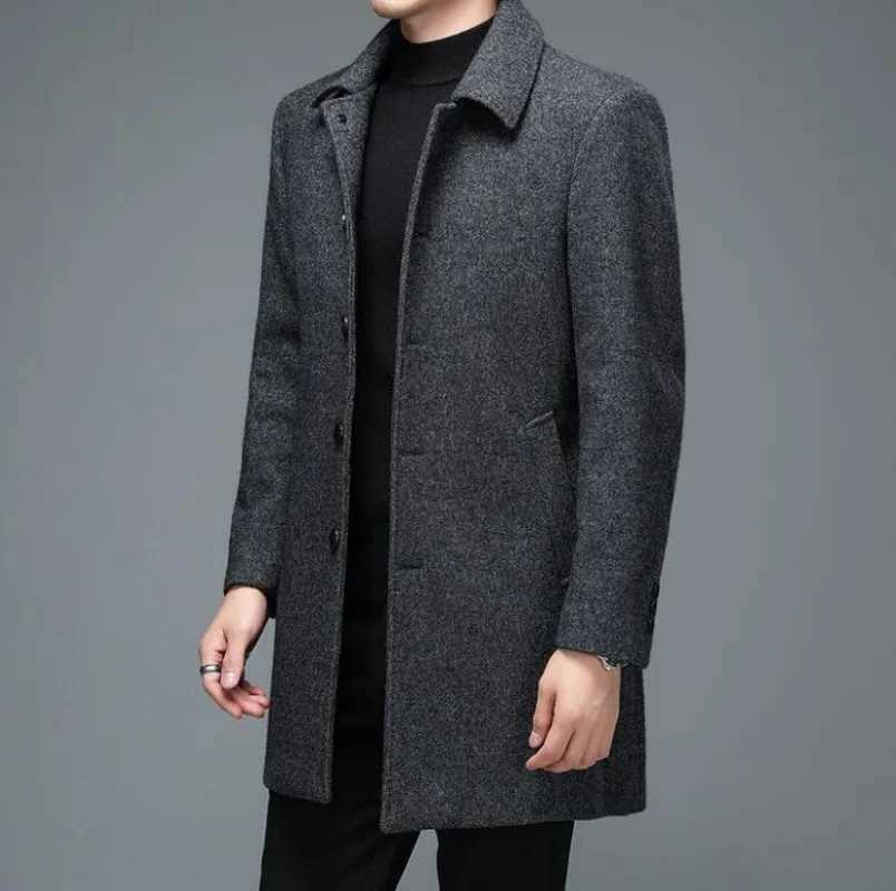 High Quality Mens Winter Jackets and Coats Business Casual Woolen Jackets Coats Long Overcoat Men Turn Down Collar Wool Blends LX241010