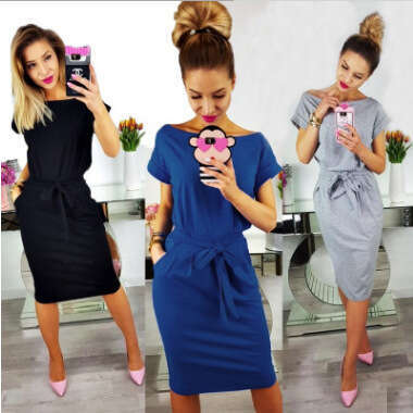 Fashionable lace up round neck pocket dress